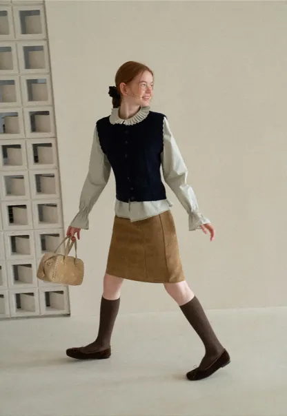 Cable Knit Vest with Pleated Collar