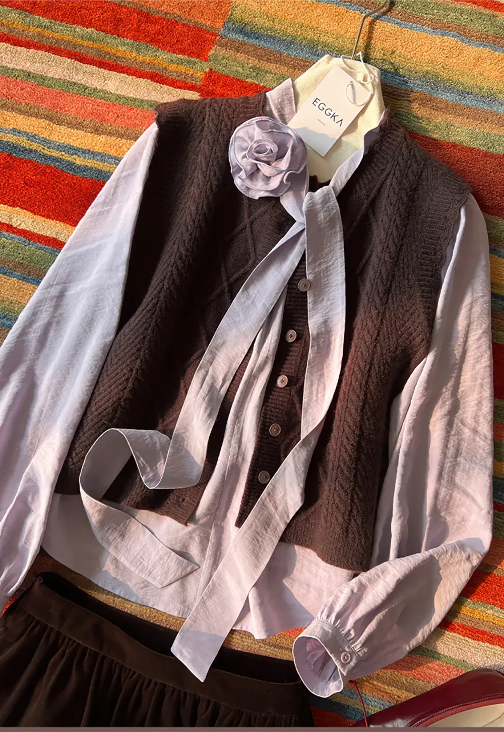 Cable Knit Vest with Pleated Collar