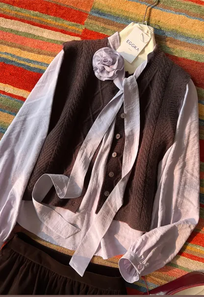 Cable Knit Vest with Pleated Collar