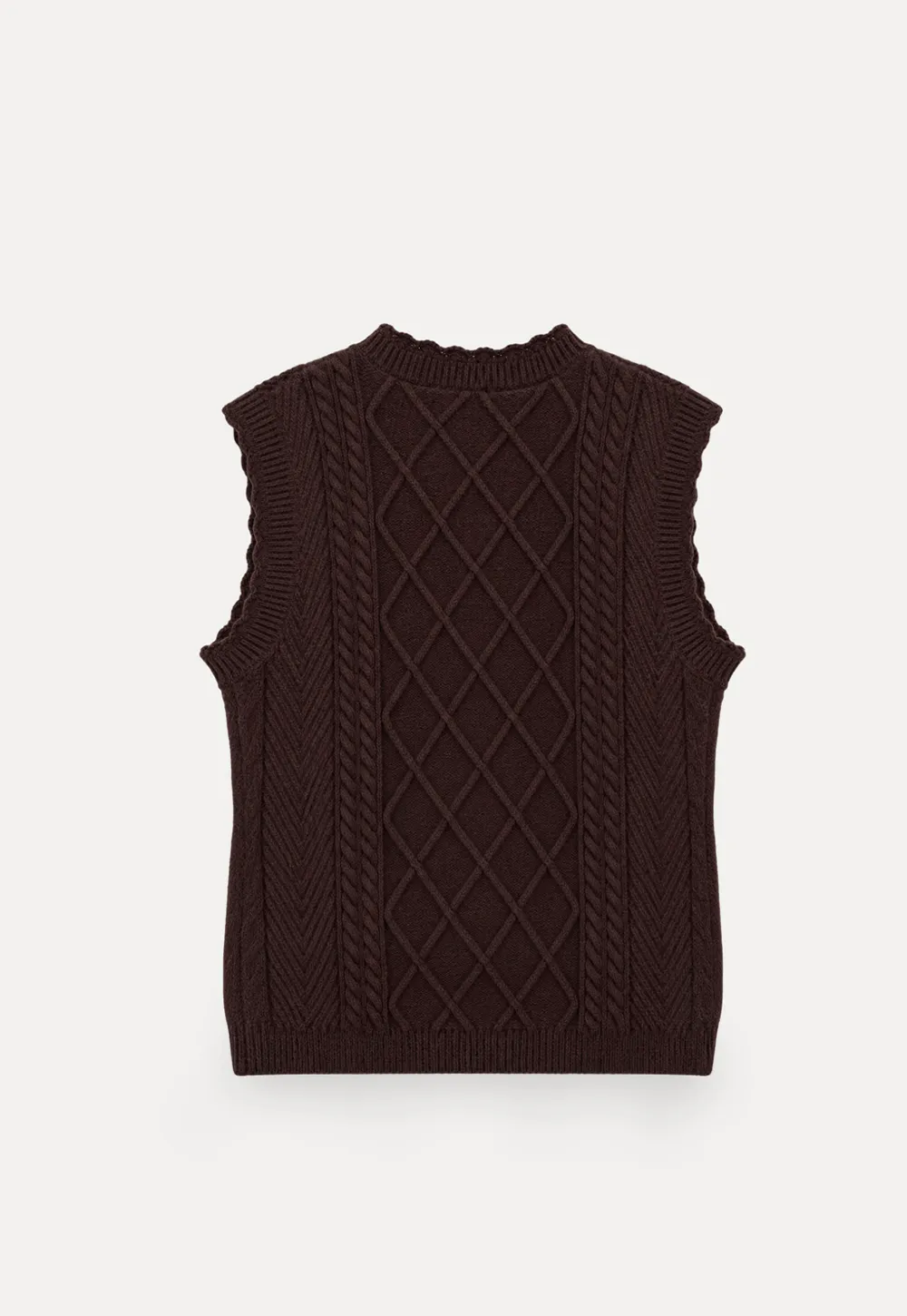 Cable Knit Vest with Pleated Collar