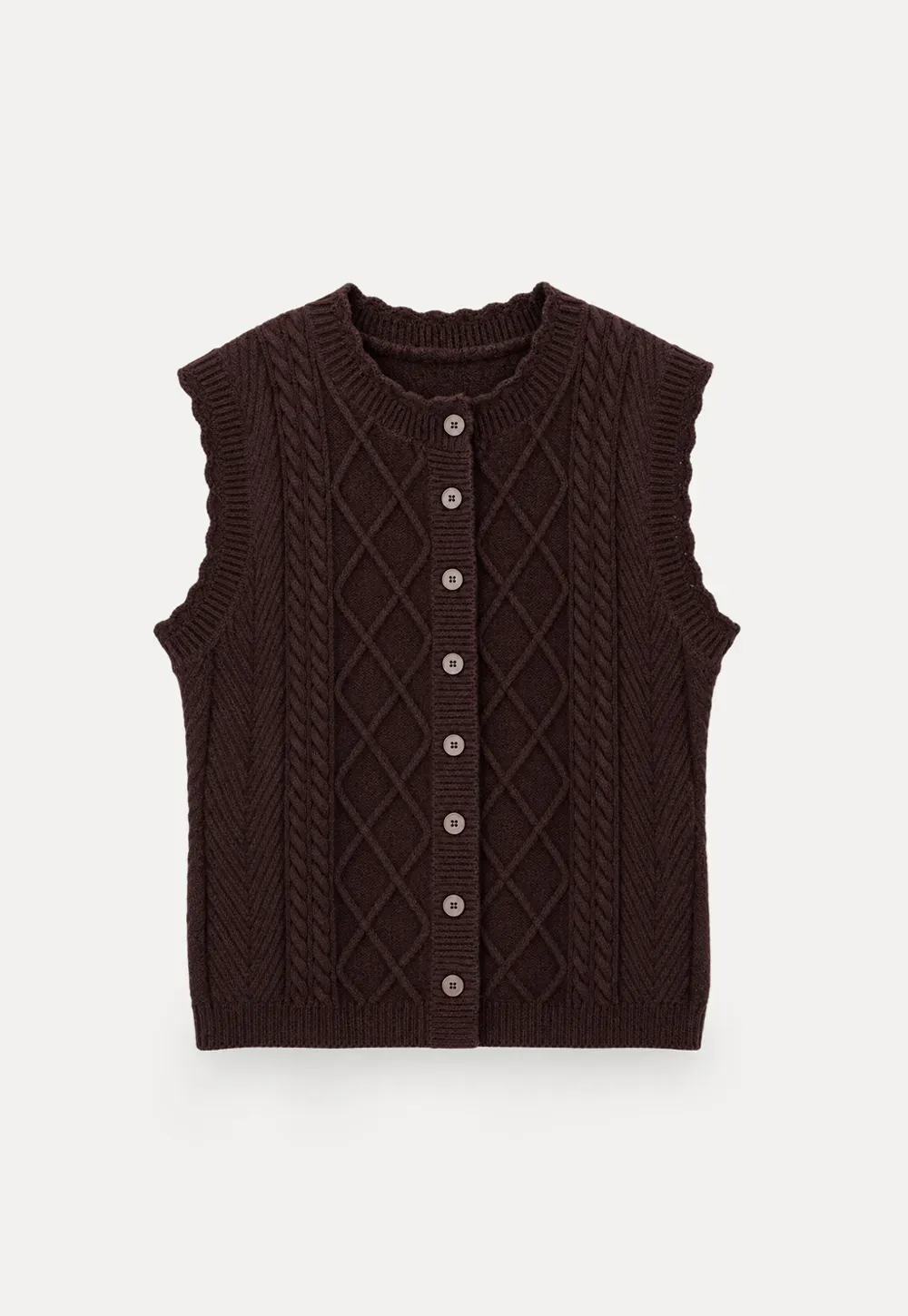 Cable Knit Vest with Pleated Collar