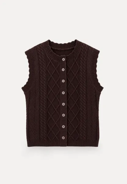 Cable Knit Vest with Pleated Collar