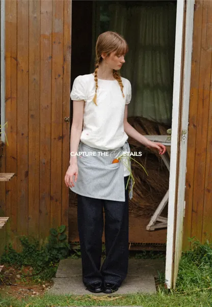 Striped Waist Apron with Front Pockets and Tie Closure