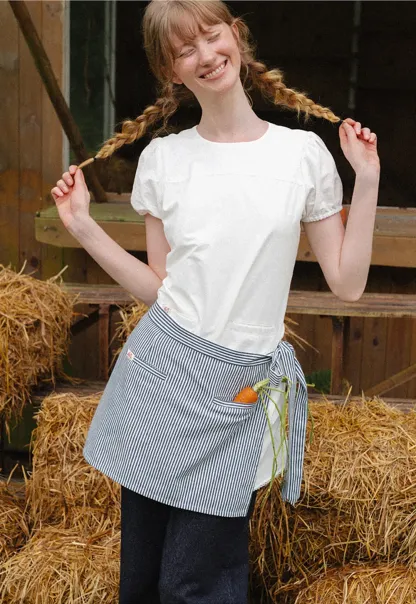 Striped Waist Apron with Front Pockets and Tie Closure