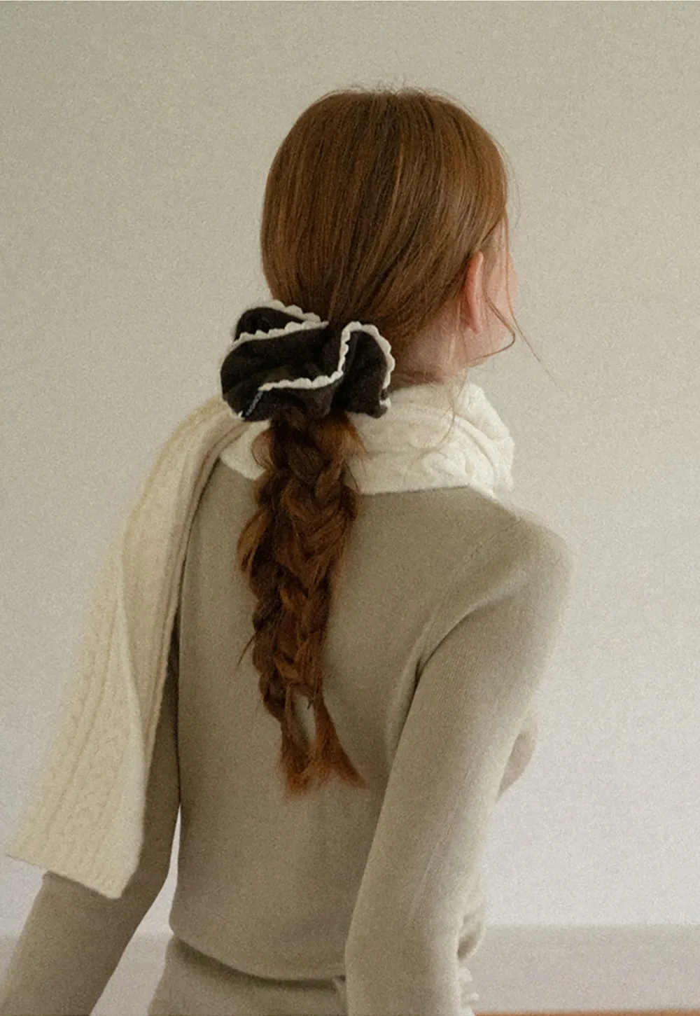 Ruffled Edge Hair Scrunchie with Braided Detail