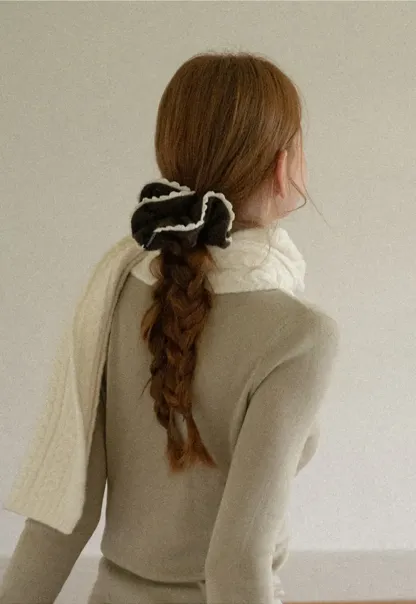 Ruffled Edge Hair Scrunchie with Braided Detail