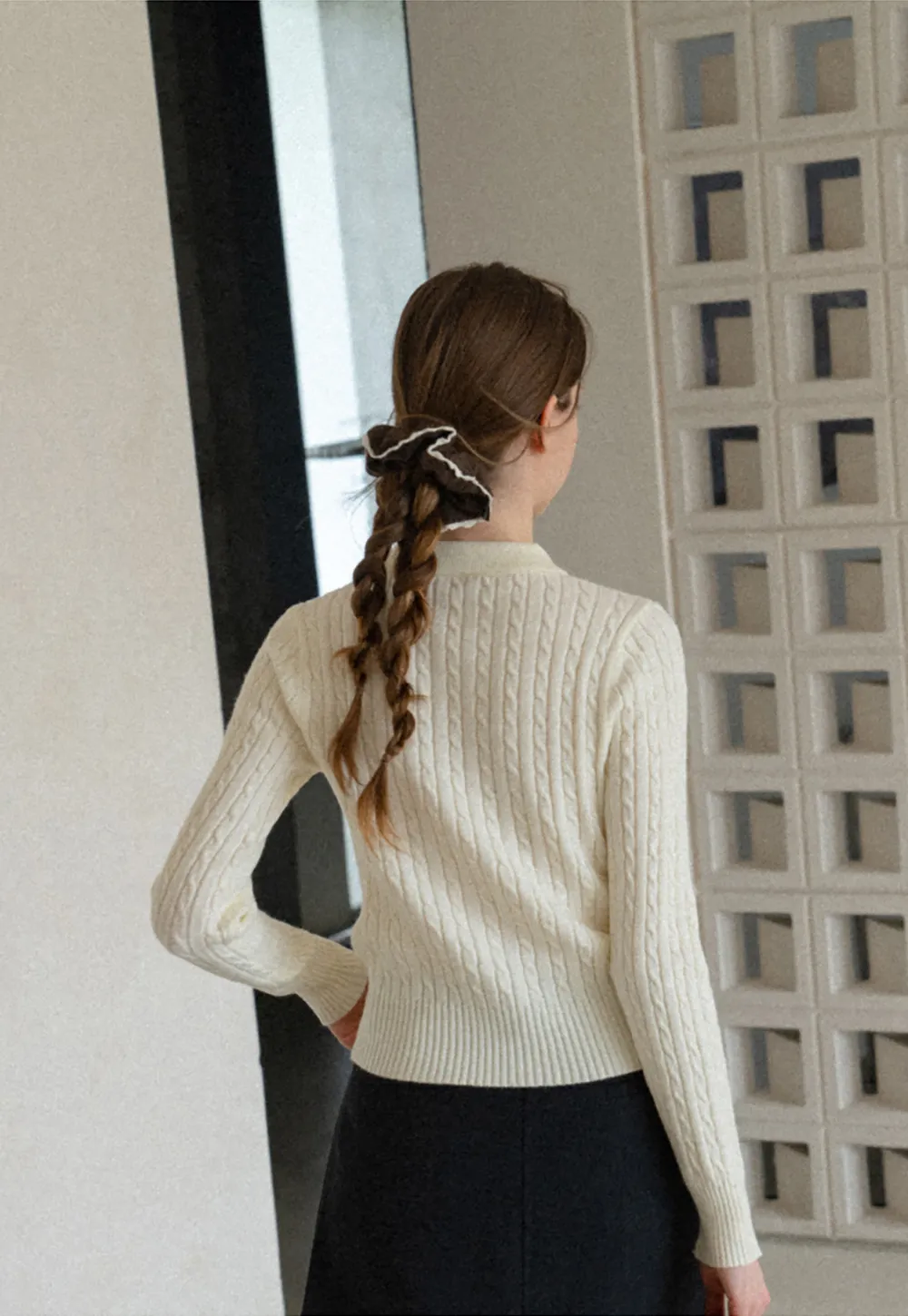 Ruffled Edge Hair Scrunchie with Braided Detail