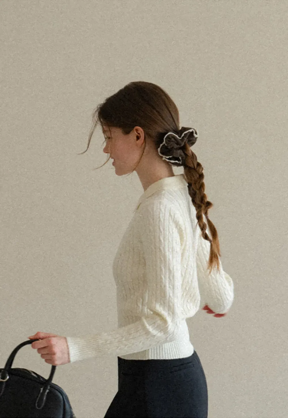 Ruffled Edge Hair Scrunchie with Braided Detail