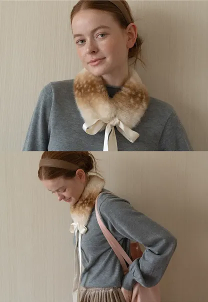 Fur Trimmed Pleated Knit Shawl