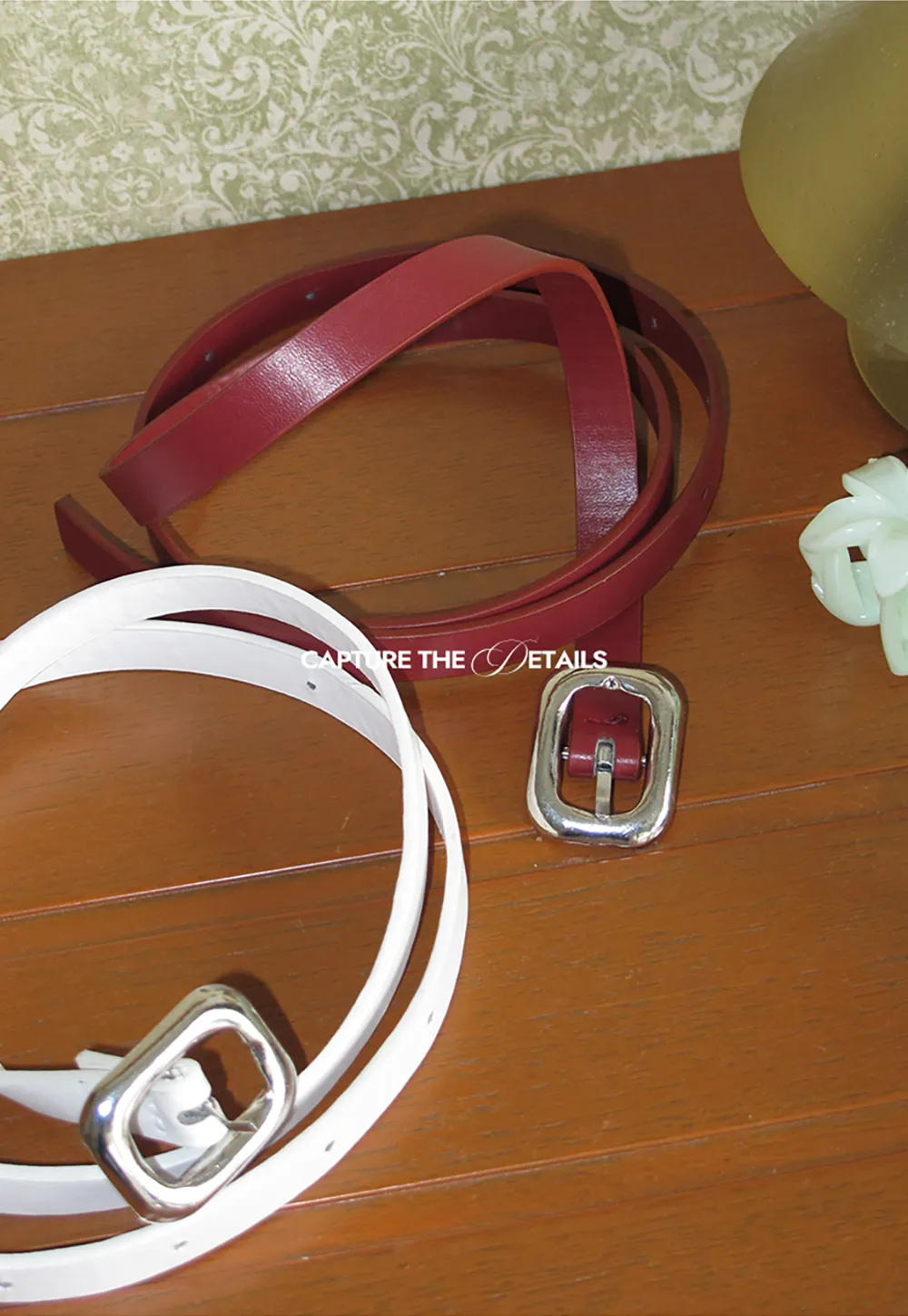 Dual Tone Leather Belt with Silver Buckle Design