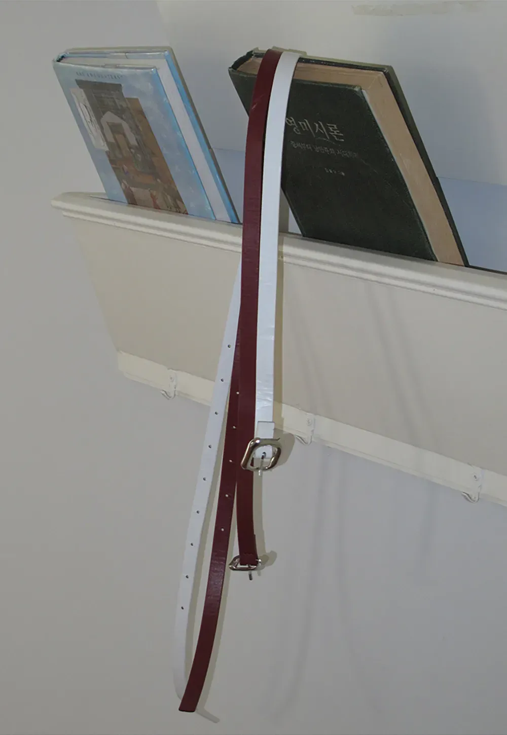 Dual Tone Leather Belt with Silver Buckle Design
