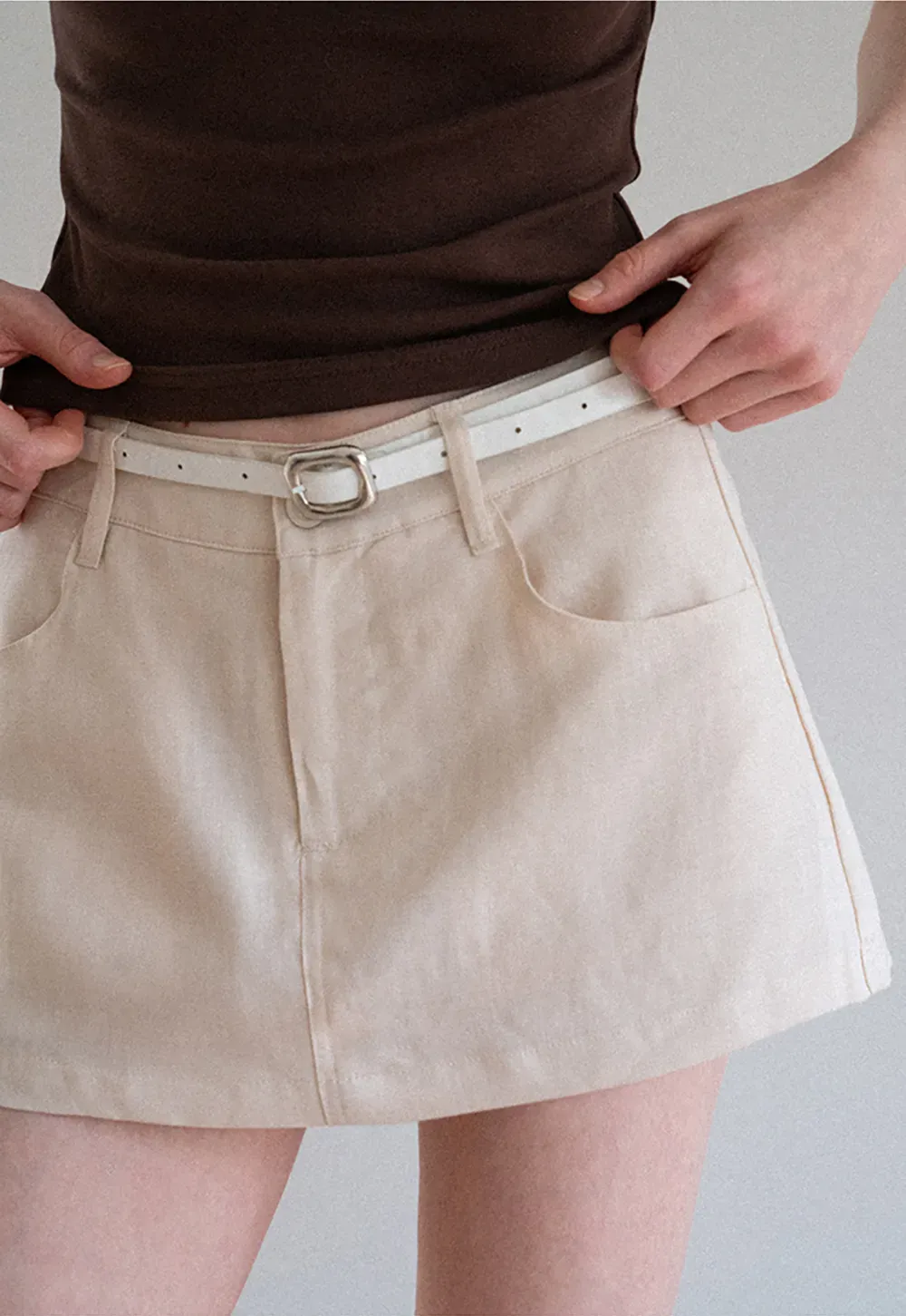 Dual Tone Leather Belt with Silver Buckle Design