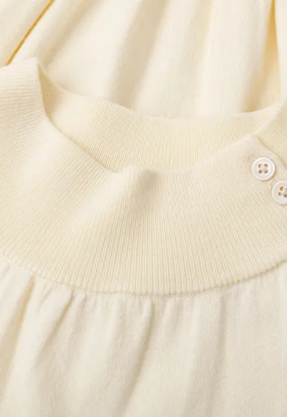 High Neck Pleated Detail Woolen Knit Sweater