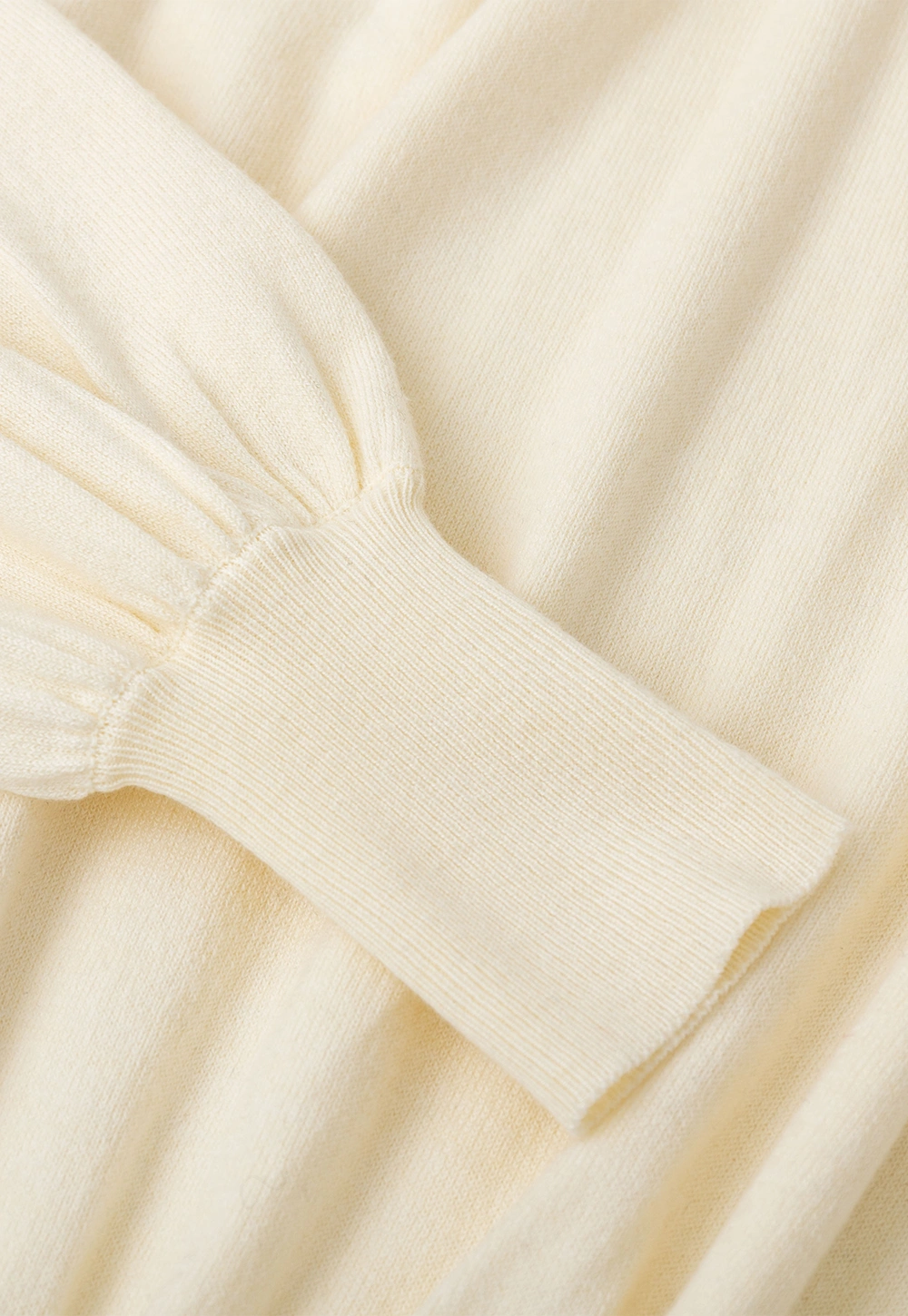 High Neck Pleated Detail Woolen Knit Sweater