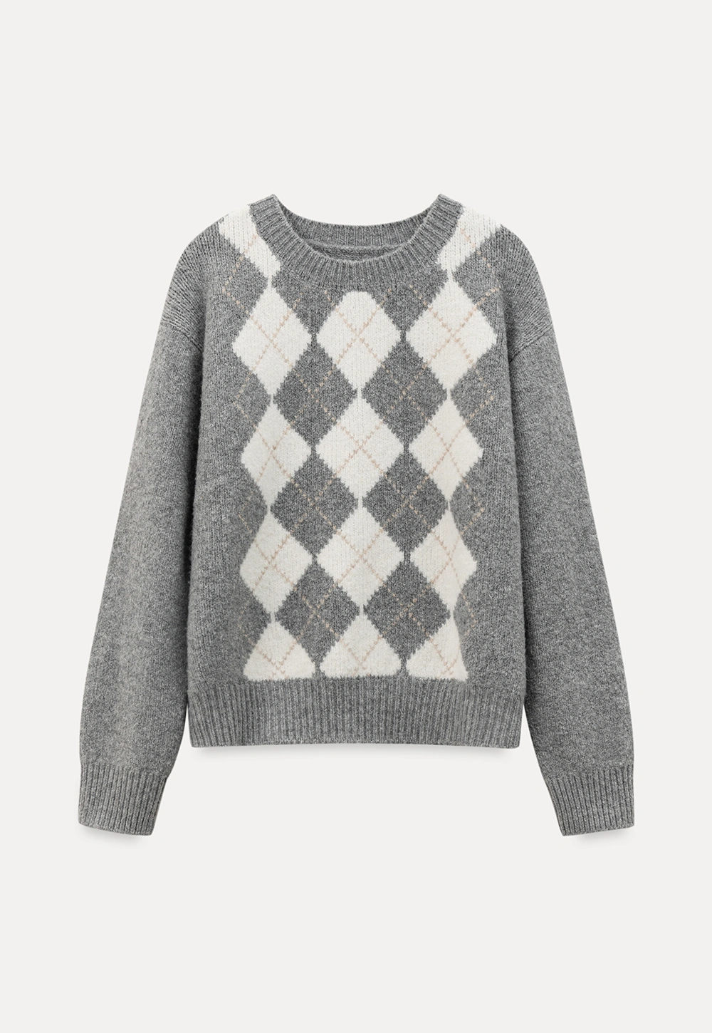 Classic diamond pattern wool knit sweater for casual wear