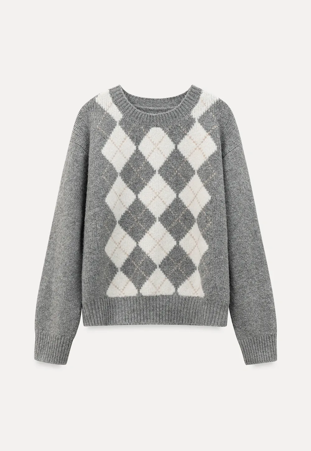 Classic diamond pattern wool knit sweater for casual wear