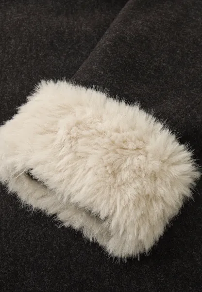 Wool Coat with Fur Collar and Cuff Belted Design