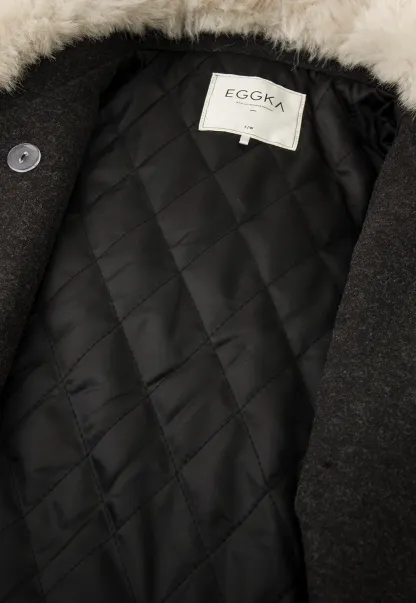 Wool Coat with Fur Collar and Cuff Belted Design