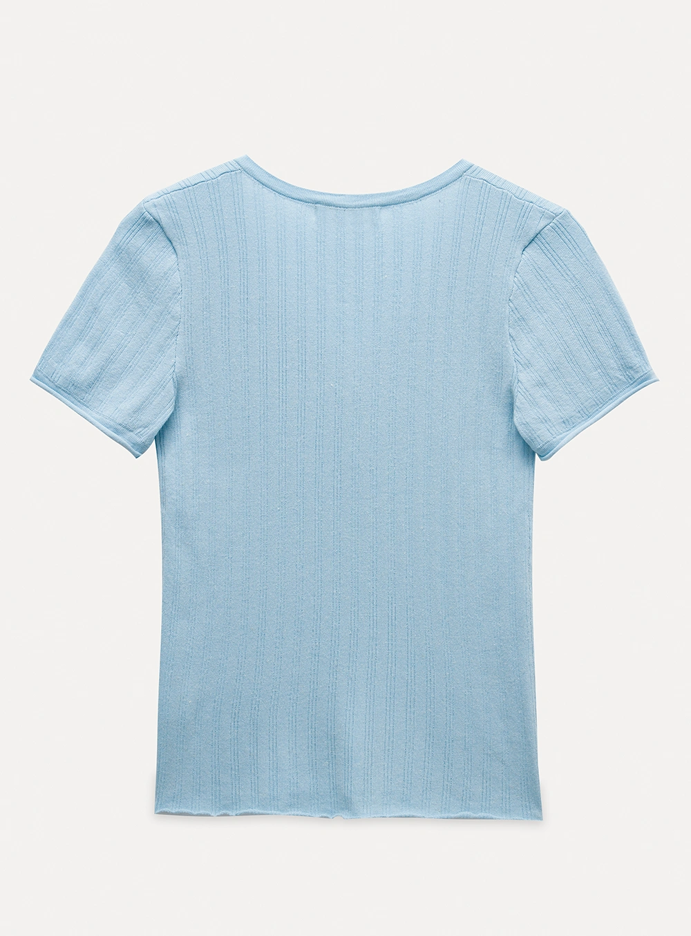 Ribbed V-Neck Buttoned Knit Top