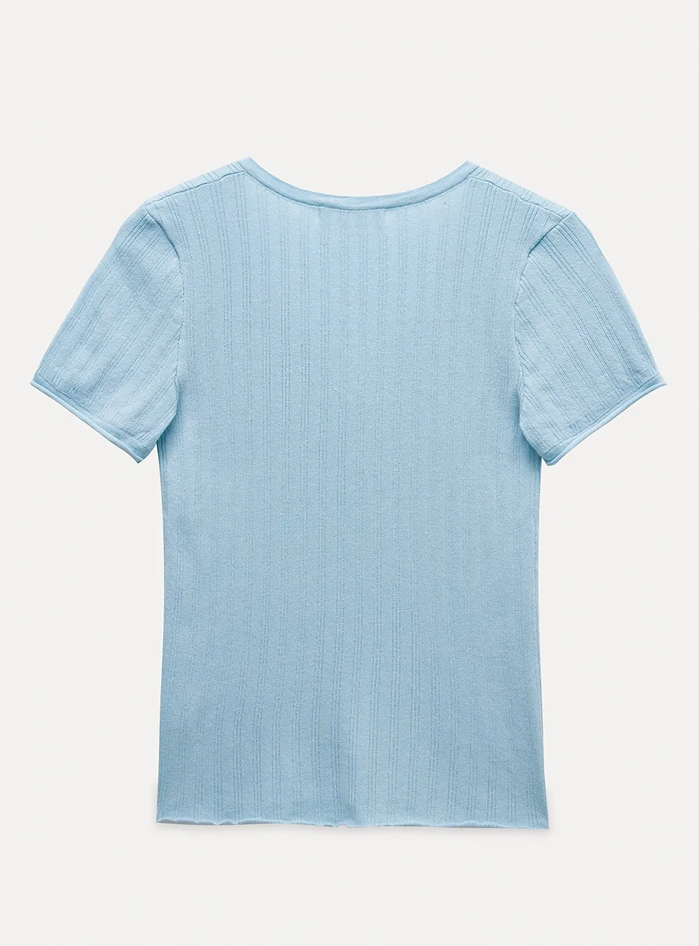 Ribbed V-Neck Buttoned Knit Top