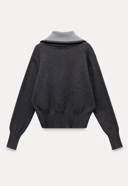 Women’s Zip-Up Knit Cardigan with High Collar