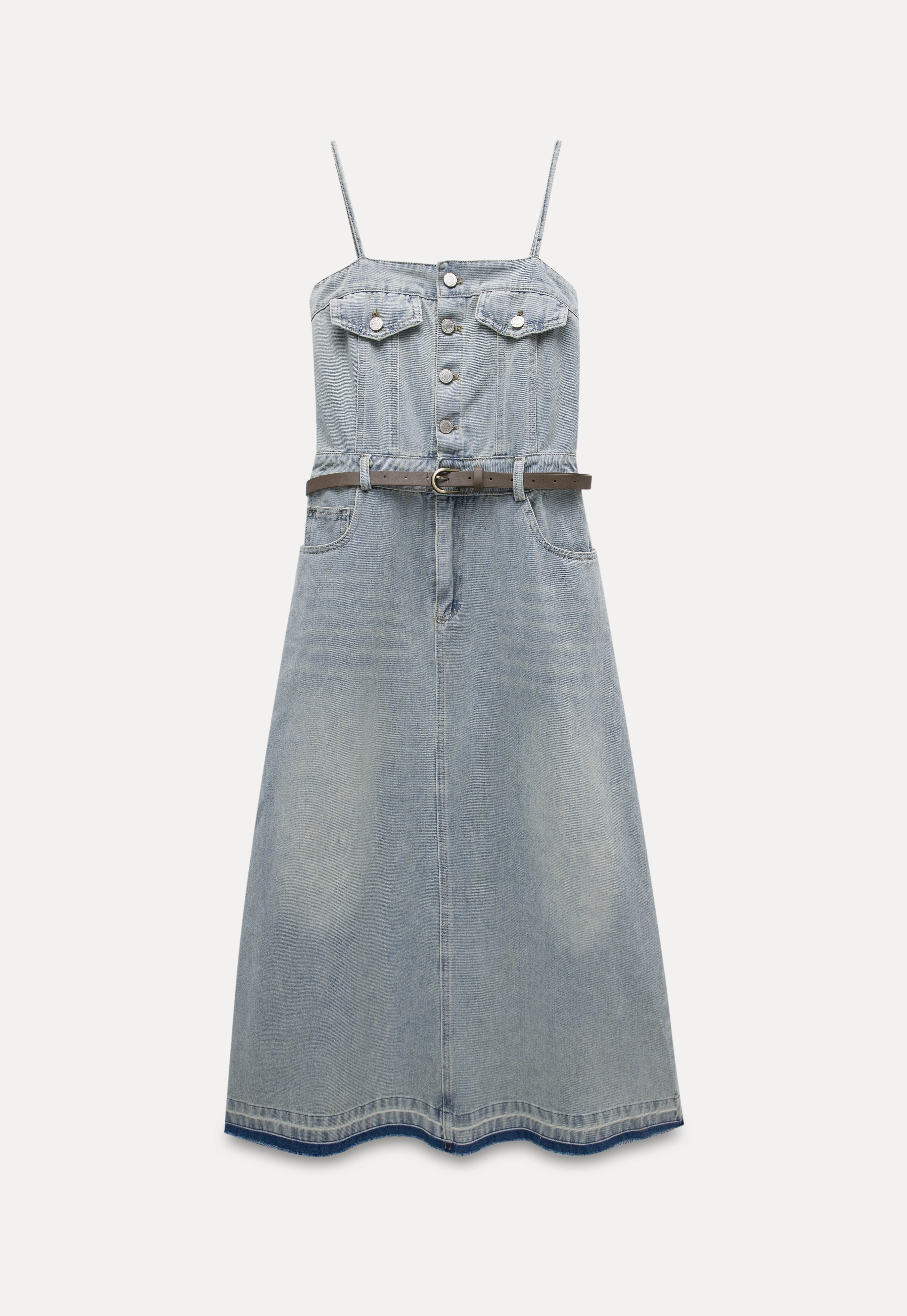 Women’s Denim Button Front Midi Dress with Belt