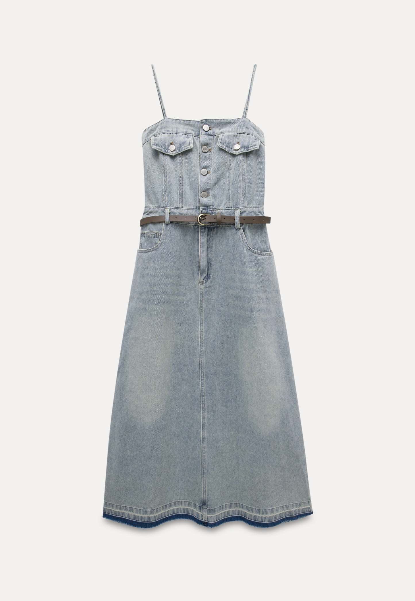 Women’s Denim Button Front Midi Dress with Belt