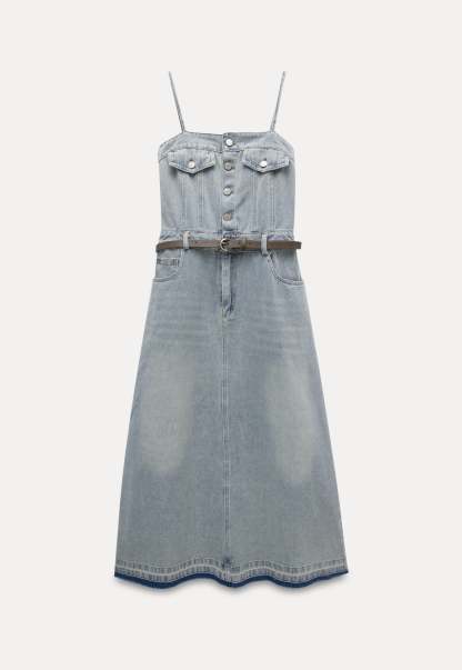 Women’s Denim Button Front Midi Dress with Belt