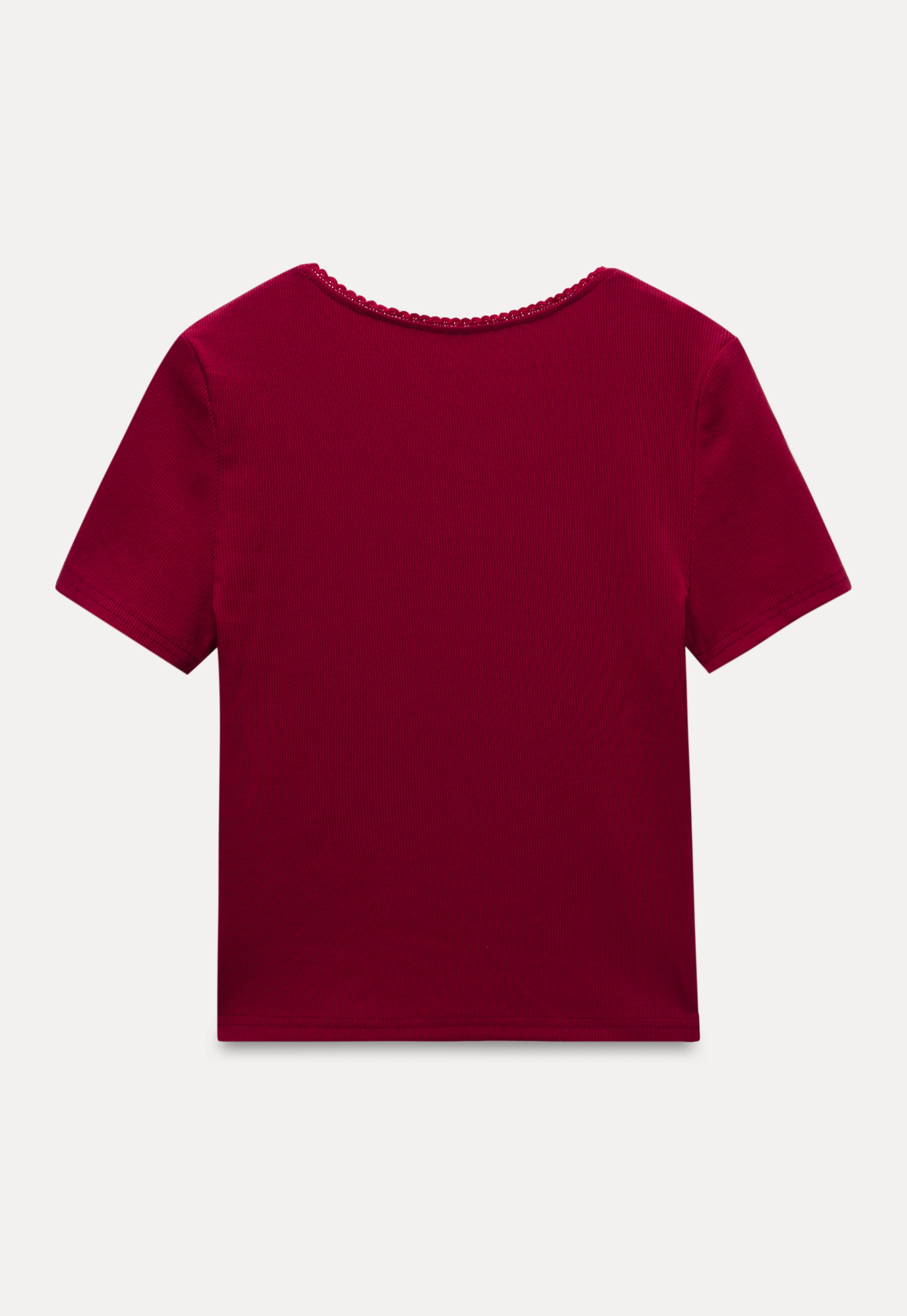 Square Neck Ribbed Tee with Bow Detail