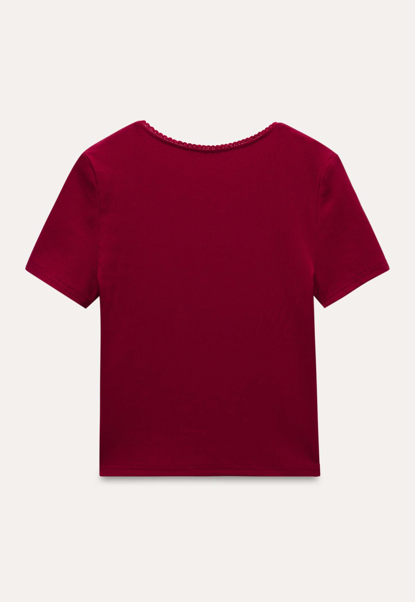 Square Neck Ribbed Tee with Bow Detail