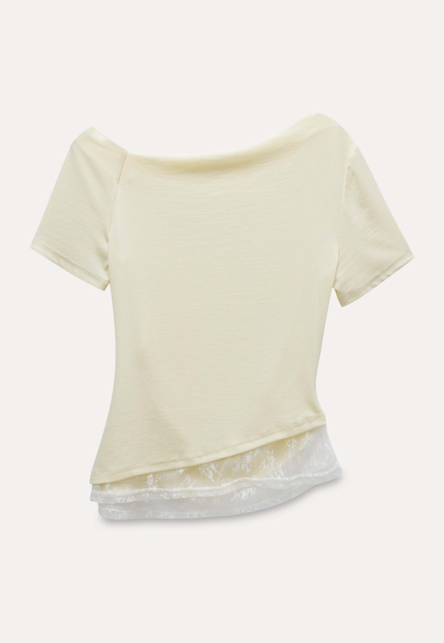 Asymmetrical Off-Shoulder Tee with Lace Hem