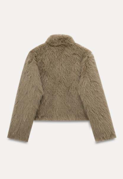 Women's Stand Collar Faux Fur Toggle Coat