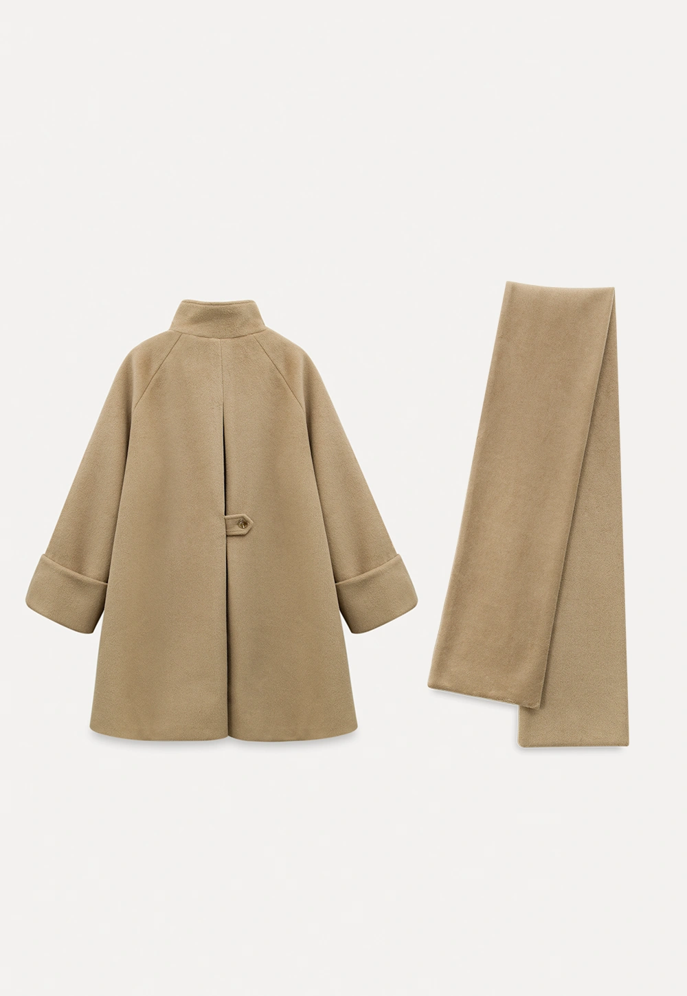 Women Wool Coat with Attached Scarf