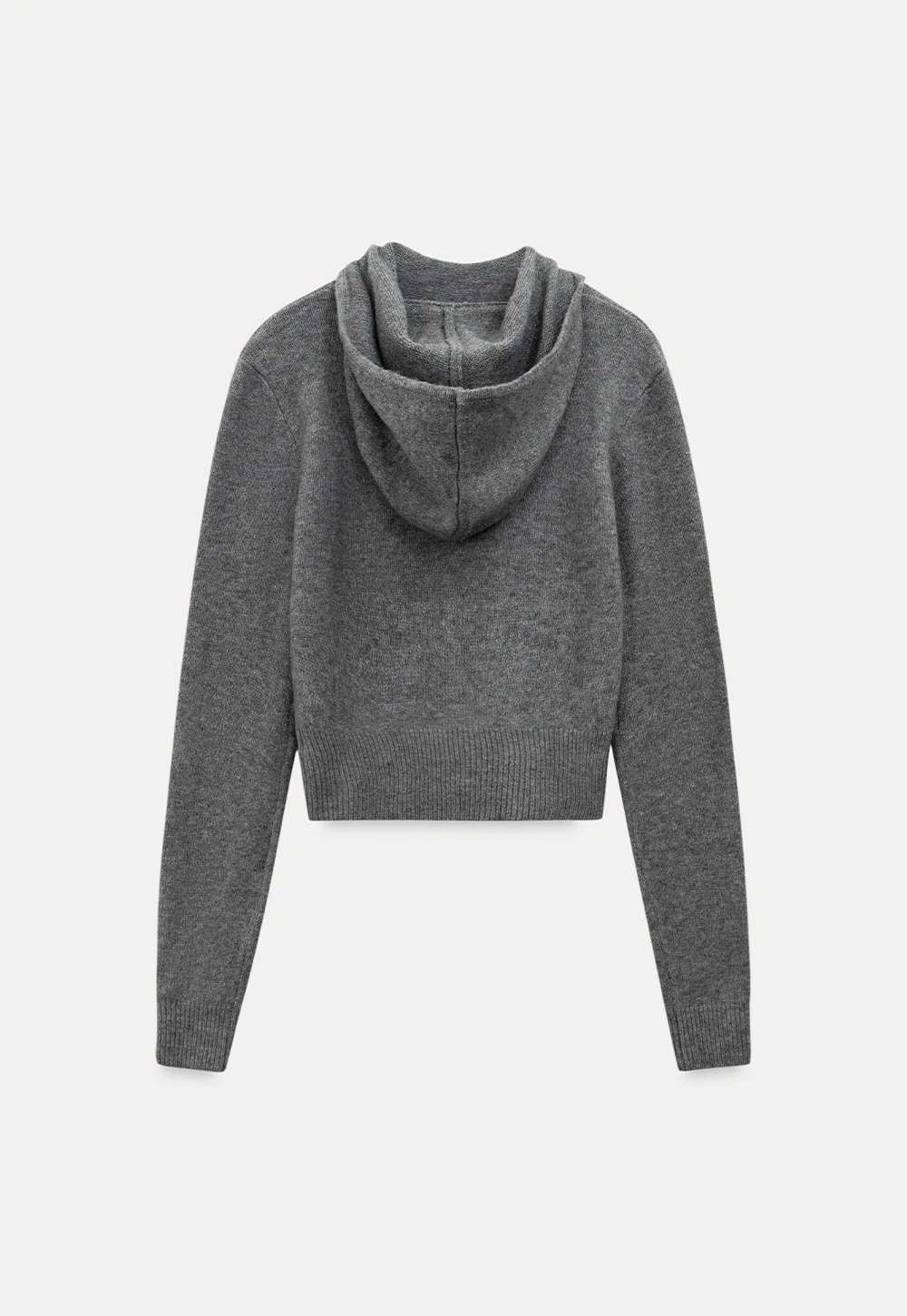 Fashionable Grey Sweater with Hood and Ribbed Trim