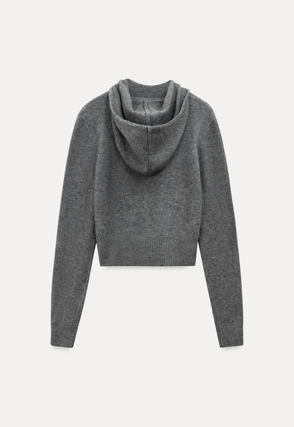 Fashionable Grey Sweater with Hood and Ribbed Trim