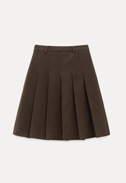 Women’s High-Waisted Pleated Skirt in Brown