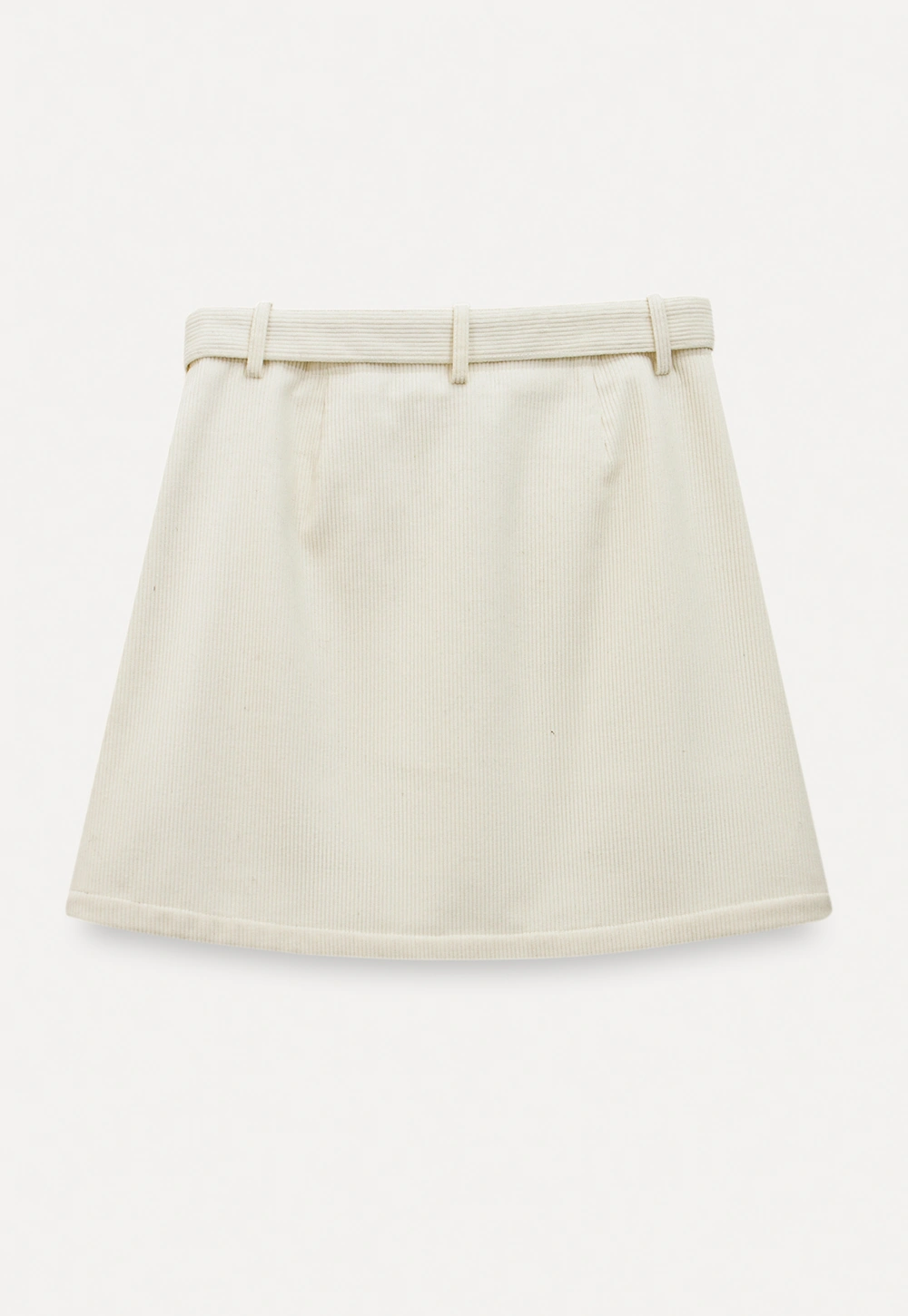 Women White Belted Corduroy Skirt