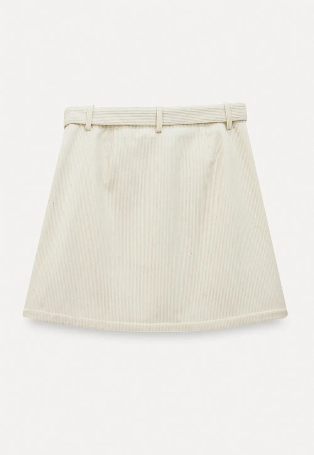 Women White Belted Corduroy Skirt