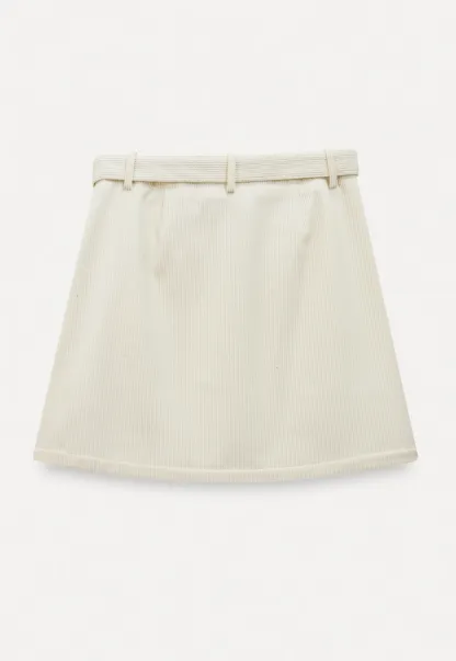 Women White Belted Corduroy Skirt