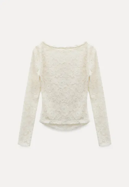 V-Neck Lace Jacquard Bow Top