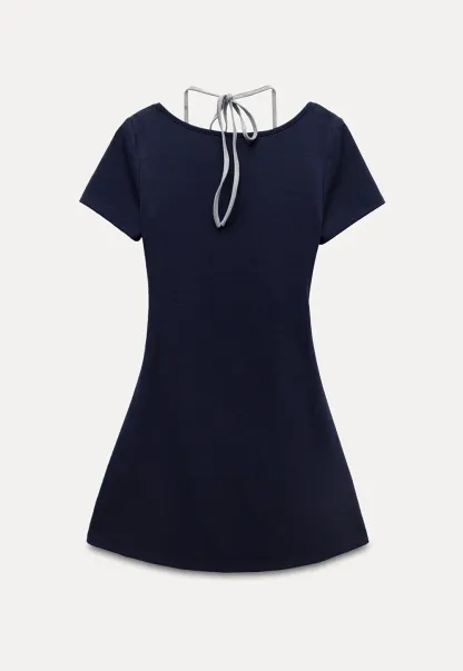 Women's Square Neck Halter Mini Dress with Ruched Waist