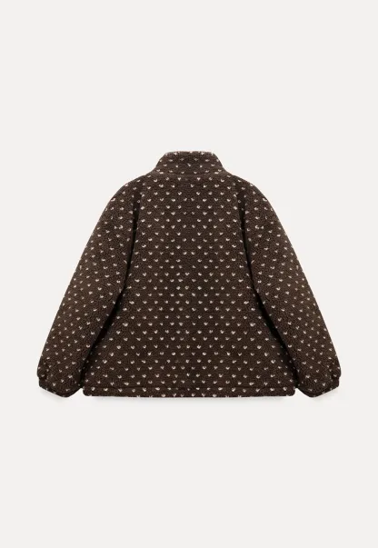 Women Cozy Fleece Jacket with Cute Heart Pattern