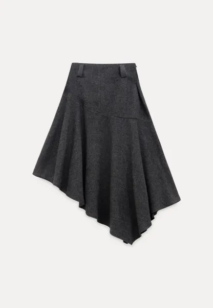 Asymmetric Wool-Blend Midi Skirt