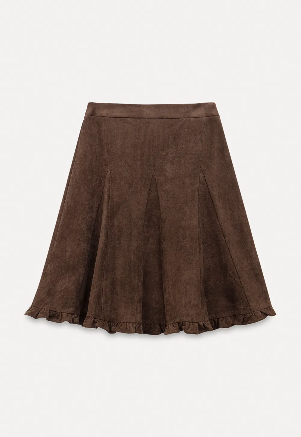 Ruffled Hem Suede A-Line Skirt