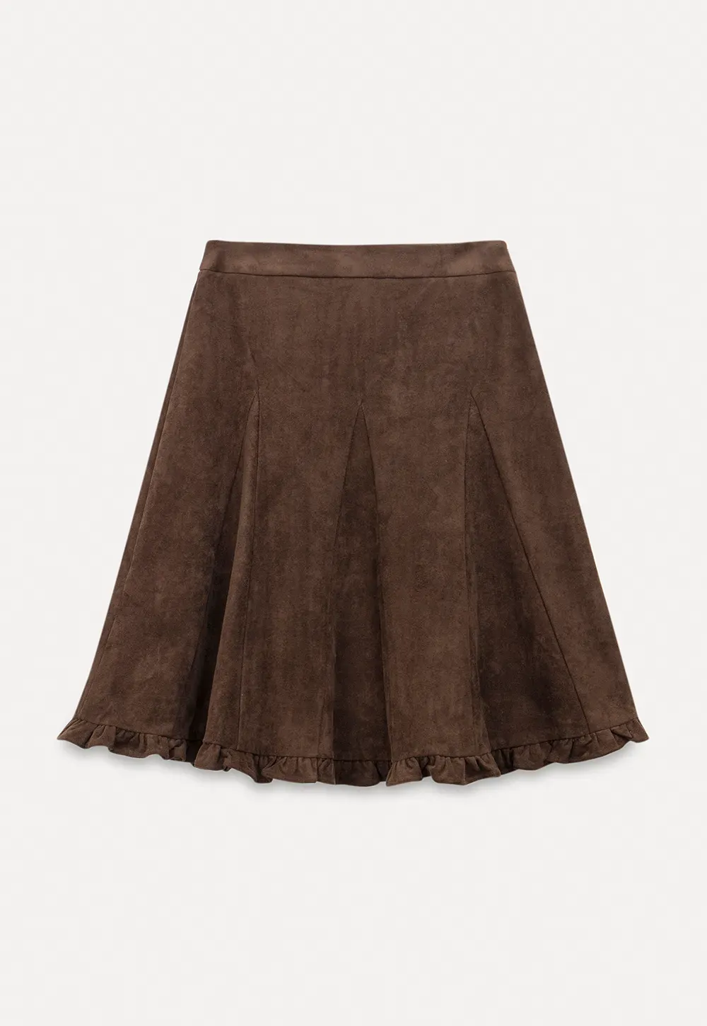 Ruffled Hem Suede A-Line Skirt