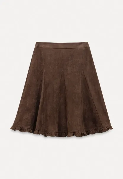 Ruffled Hem Suede A-Line Skirt