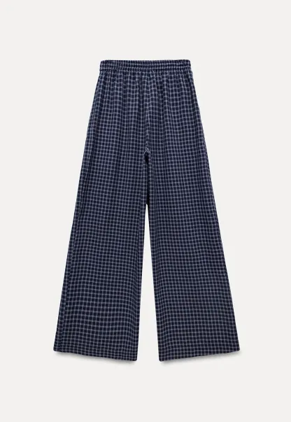 Women's Plaid Wide Leg Lounge Pants with Elastic Waist