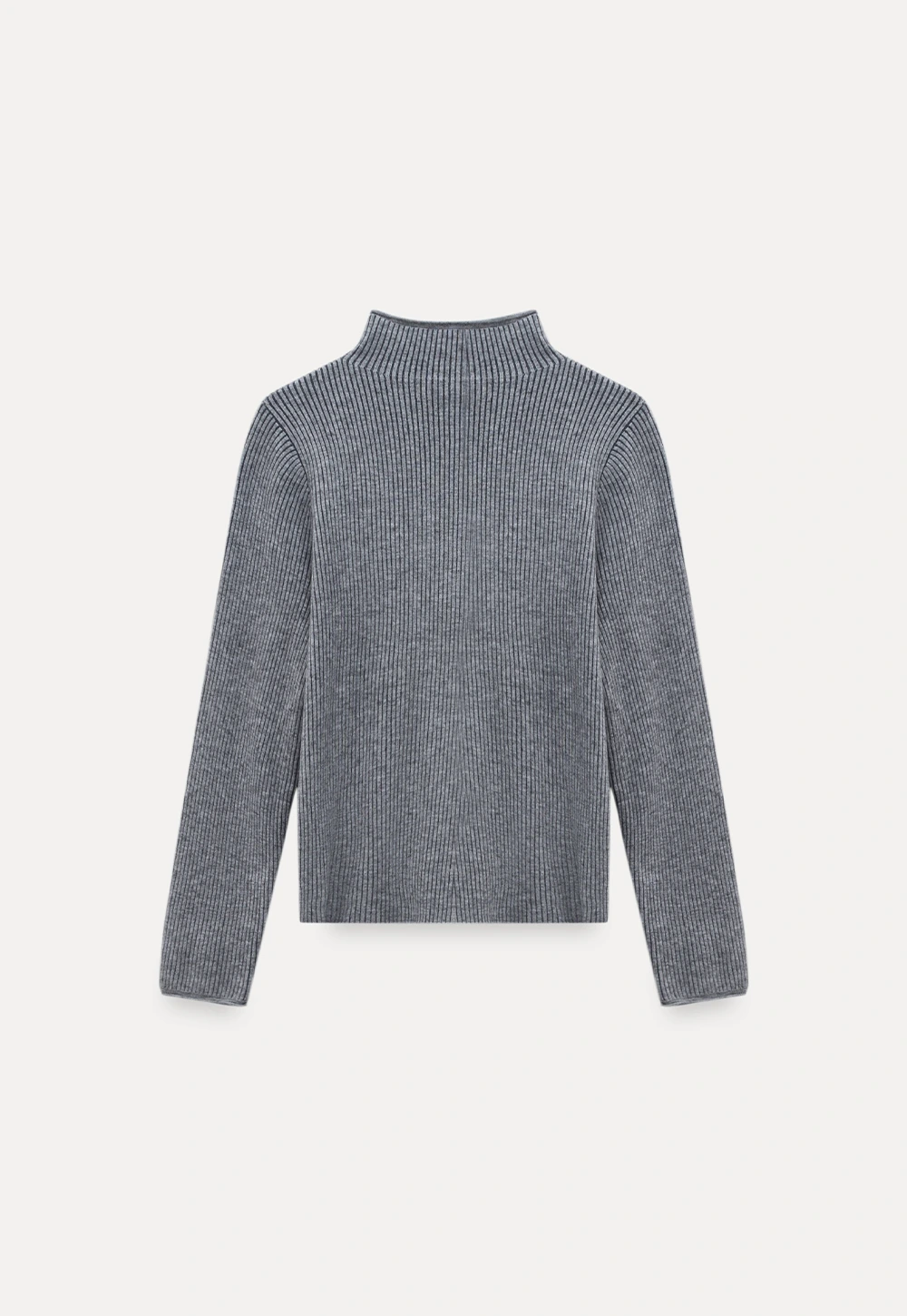 Stand-Collar Ribbed Fleece Knit Top
