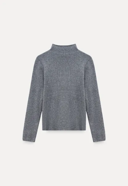 Stand-Collar Ribbed Fleece Knit Top