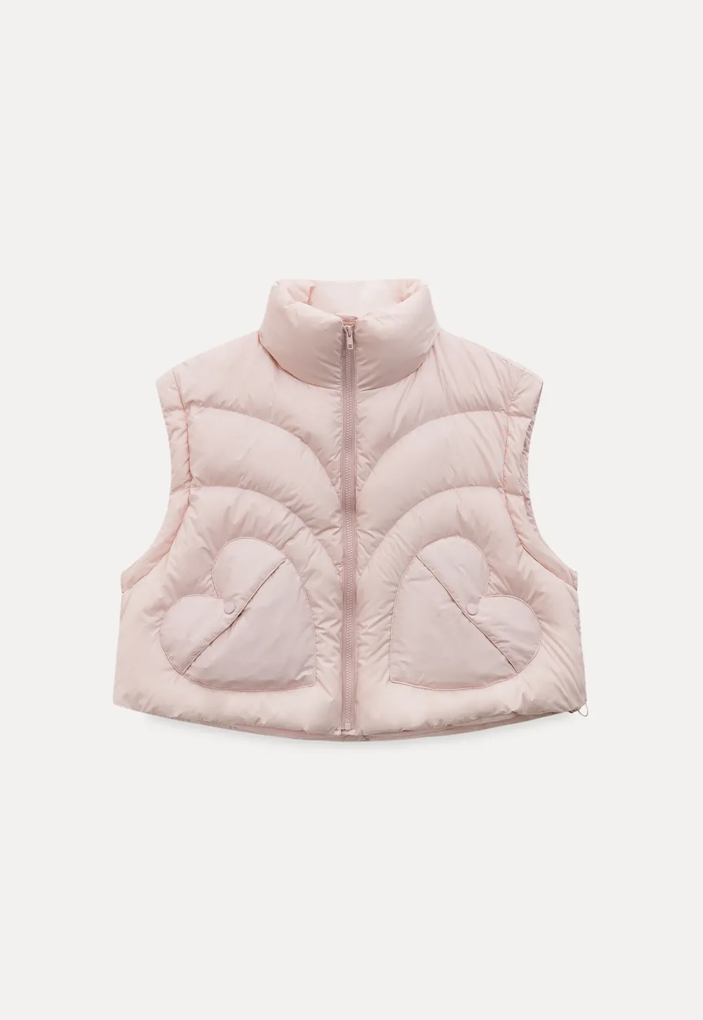 2-Way Short Puffer Jacket with Heart Pockets